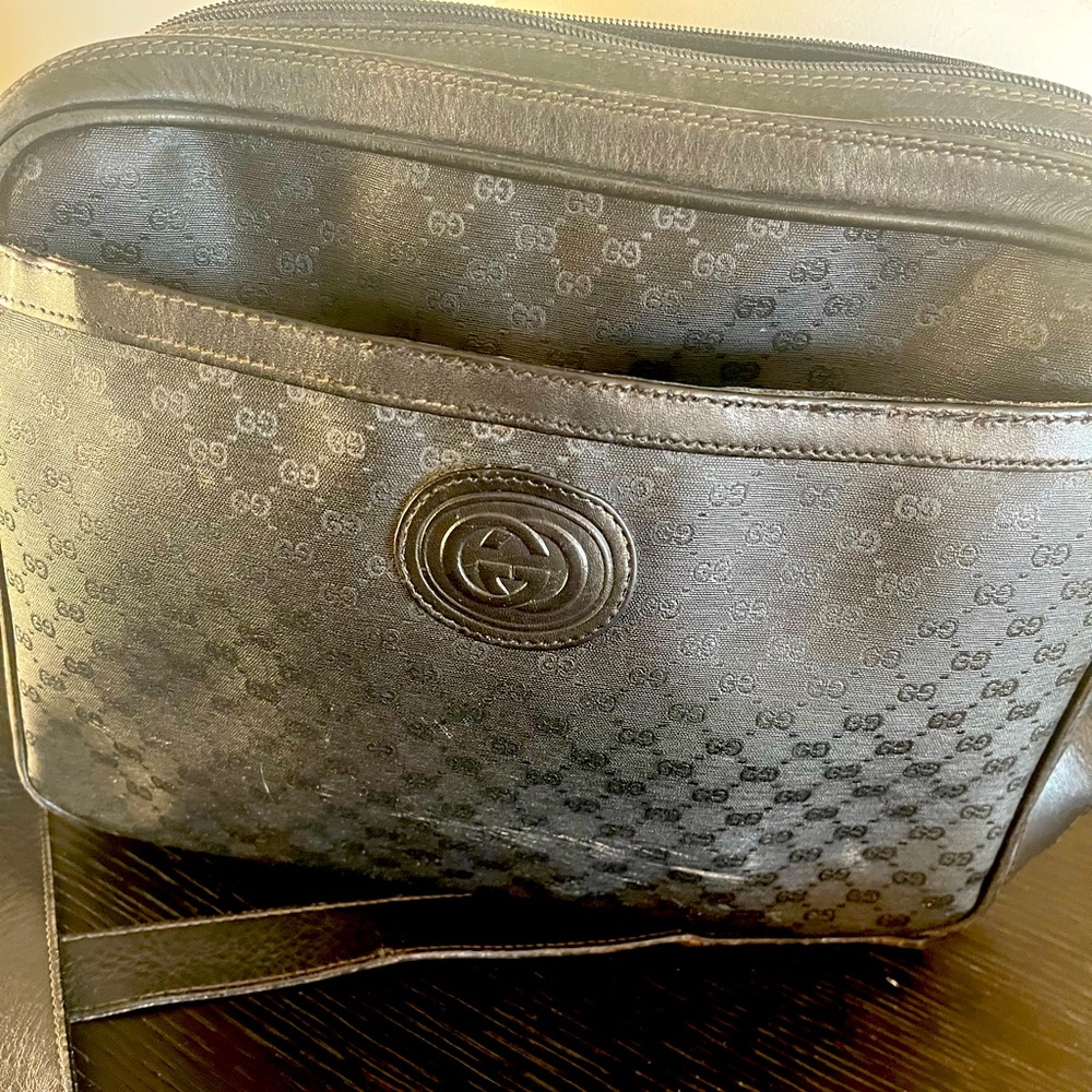 Vintage 1970s Gucci Canvas Handbag Black monogrammed GG Authentic